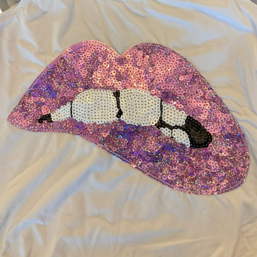 Stella Cove White Pink Sequin Lips Swimsuit size 14 - Picture 2 of 8